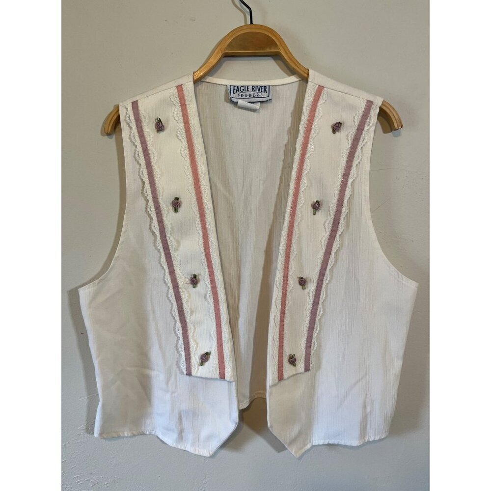 American Vintage Cream and Pink Embroidered Vest
